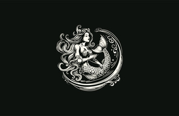 Fototapeta premium mermaid vintage vector artwork illustration design