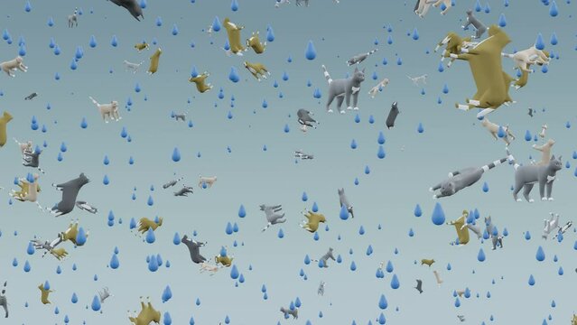 Raining Cats and Dogs and Rain - Sky Background - 3D Rendered Animation