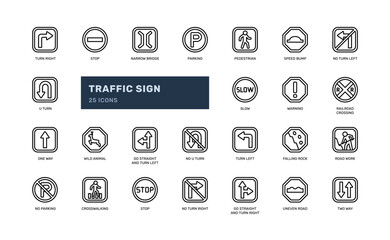 Traffic Sign Transportation road signpost guide warning attention caution detailed icon set