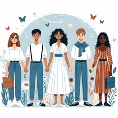 Ilustración de personas de diferentes culturas, illustration sobre diversidad de personas 