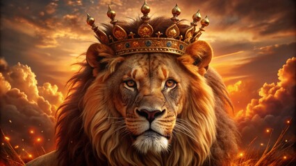 Lion with a King crown. Jesus, the Lion,generative ai 