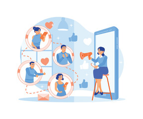 Women refer friends to do business together. Share information on social media. Referral Program concept. Flat vector illustration.