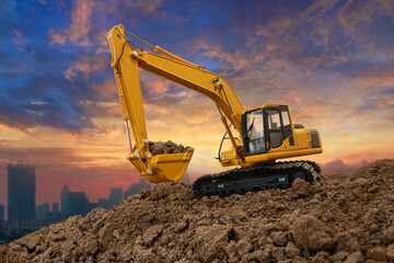 Crawler Excavators with are digging the soil in the construction site on the sky backgrounds