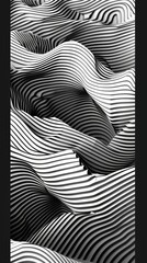 Grayscale image highlighting the intricate, flowing patterns and linear motion of a powerful wave. Graphic, minimalist ocean scene
