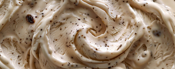 swirl of rum raisin ice cream, extreme close-up aerial view