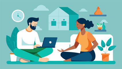 Fototapeta premium In the comfort of your own home youll participate in a oneonone wellness coaching session that focuses on creating sustainable lifestyle changes for optimal health.. Vector illustration