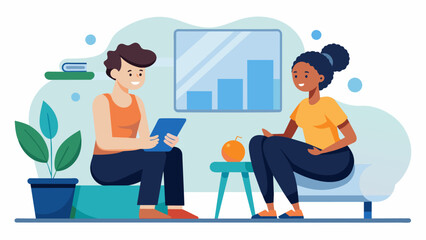 The client and the talked about the benefits of regular exercise in managing stress and overwhelming emotions.. Vector illustration