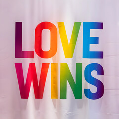 Pride flag and hands with a heart sign for love, equality and solidarity of a gay couple