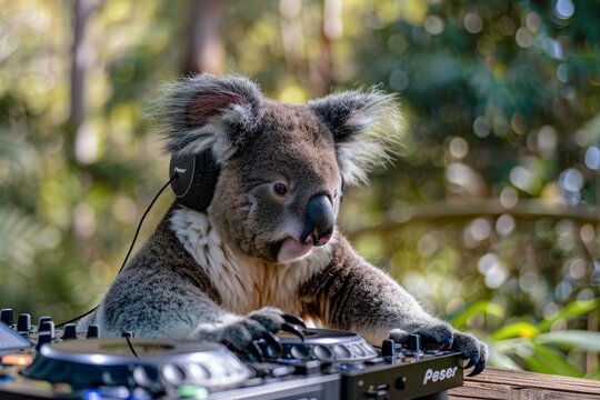 A koala wearing headphones generated by AI