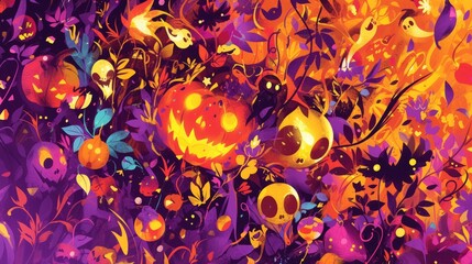 Vibrant rainbow hues dance across this festive Halloween themed design perfect for spicing up your holiday cards party invites menu covers or even jazzing up your shop sale promotions and a