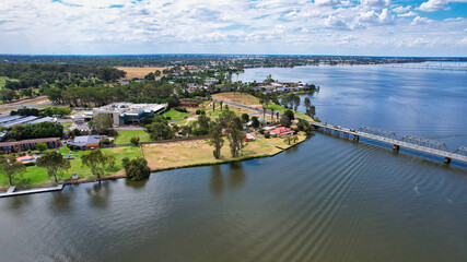 Naklejka premium Looking Over Lake Mulwala the Bridge and the Mulwala RSL