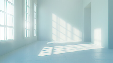 Fototapeta premium A bright white room with dazzling light, copy space, space for text, Generative AI.眩しい光が差している真っ白い部屋、コピースペース,テキスト用スペース,Generative AI。