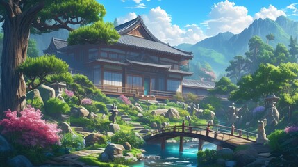 In the morning the house offers a stunning front view adorned with majestic mountains and lush trees