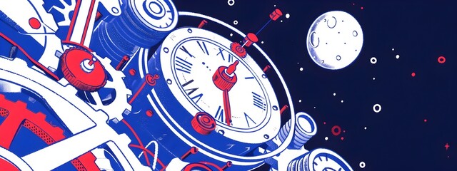 Naklejka premium Intricate Steampunk Machinery Orbiting Cosmic Backdrop