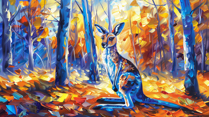 Horizontal oil painting of a Kangaroo