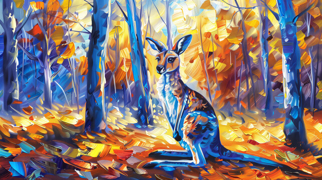 Horizontal oil painting of a Kangaroo