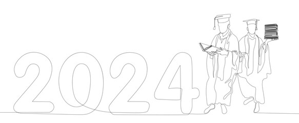 One continuous line of 2024 Graduation. Thin Line Illustration vector concept. Contour Drawing Creative ideas.