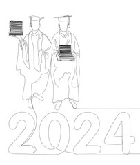 One continuous line of 2024 Graduation. Thin Line Illustration vector concept. Contour Drawing Creative ideas.