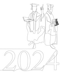 One continuous line of 2024 Graduation. Thin Line Illustration vector concept. Contour Drawing Creative ideas.