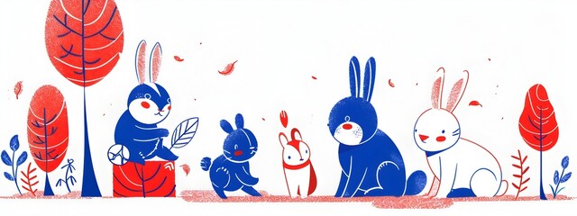 Whimsical Woodland Animal Characters in a Vibrant Forest Setting