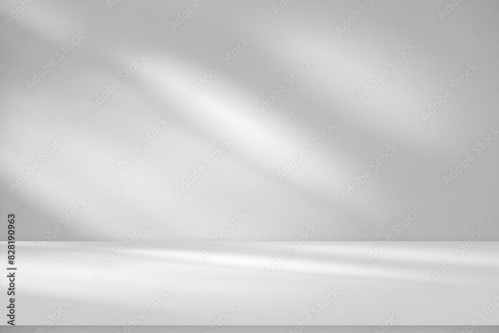 Poster Wall interior background, studio and backdrops show products.with shadow from window color white and grey. background for text insertion and presentation product	