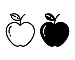 Apple Silhouette and outline draw Autumn fruits with leaves and gloss Icon Sticker Logo design idea