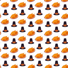Thanksgiving turkey on a platter and pilgrim hat Seamless Pattern in trendy Autumn shades Isolate