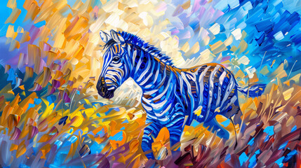 Horizontal oil painting of a Zebra