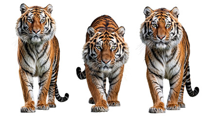 Obraz premium Front View of tiger is walking directly towards the viewer. Isolated on transparent background.