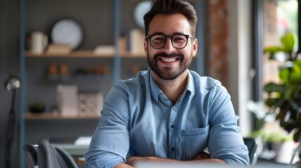 Confident Business Manager Utilizing Technology in Office Workspace
