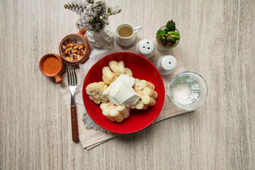 Cooked corn with pieces of un salted cheese andean food peru peruvian