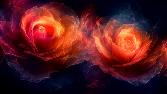 Abstract watercolor in the shape of blooming roses. Looping time-lapse animation background