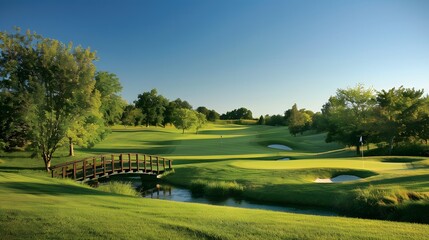 green grass on huge golf fields in summer day