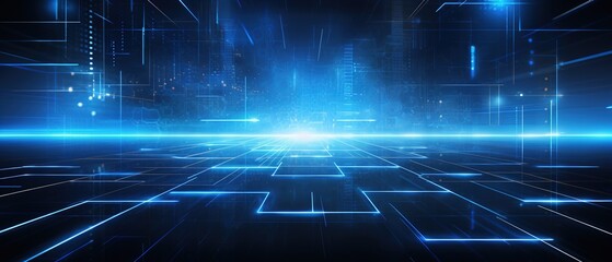 Tech background with neon light rays reflecting, smart infrastructure concept. abstract technology background with glowing lines and blue lights, futuristic design.