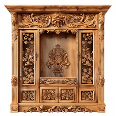 The picture shows a 3D rendering of a wooden cabinet with intricate carvings.