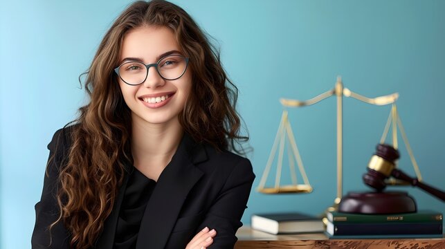 Happy Young Paralegal Exuding Success in Vibrant Office Workspace