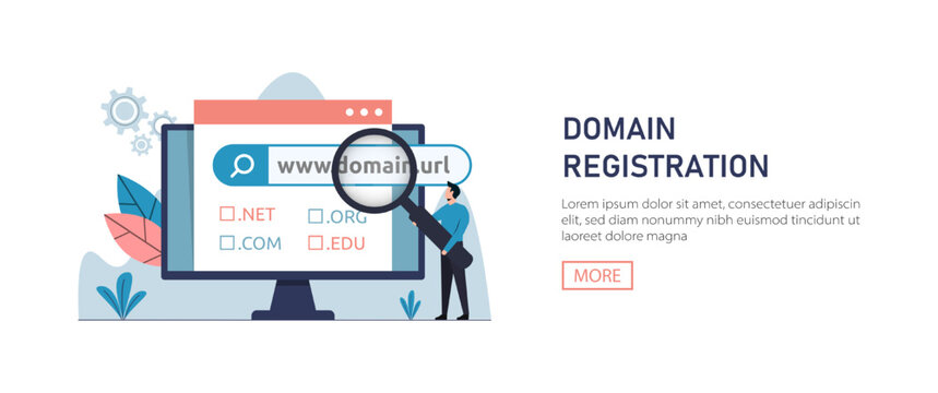 Domain name registration for website address and web hosting services