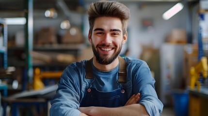 Fototapeta premium Industrious Young Assemblers Grin A Glimpse into the Fulfilling World of Manufacturing