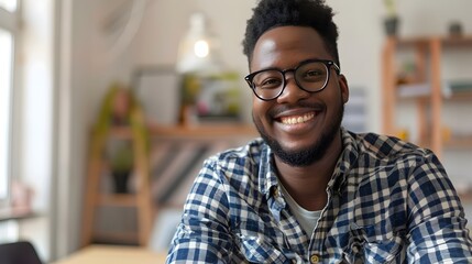 Obraz premium Joyful Graphic Designer Thriving in a Vibrant Workspace