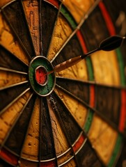 Close-up of dartboard with dart hitting bullseye, representing focus, precision, and accuracy in sport and game.