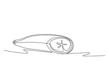 Single continuous line drawing half slice ripe healthy organic banana orchard logo identity. Fresh tropical fruitage concept for fruit garden icon. Dynamic one line graphic design vector illustration