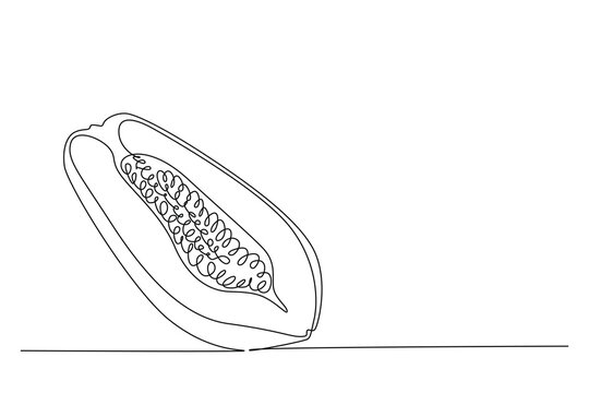 recommend clip art: Continuous one line drawing of half sliced healthy freshness organic papaya for orchard logo identity. Fresh fruitage concept for fruit garden icon. Single line draw design vector graphic illustration
