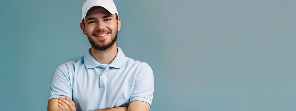 Thriving Young Golf Professional Exuding Enthusiasm and Expertise in a Colorful Portrait - Powered by Adobe