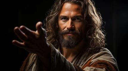 Obraz premium Jesus Christ showing his hand over black background