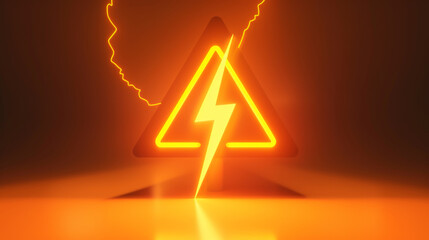 A vivid electric hazard sign glowing in neon orange with dynamic lightning effects.