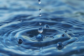 Close-up of a spherical water bead on a shiny, polished silver background