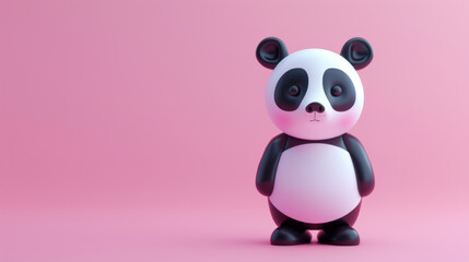 Fototapeta premium Charming ceramic panda sculpture showcased against a soft pink background, highlighting its playful and whimsical design.