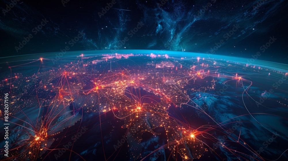 Wall mural global air routes: capture a map displaying global air routes with emphasize the vast network and co