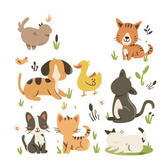 Fototapeta premium cartoon animals wearing winter clothes are gathered in a circle