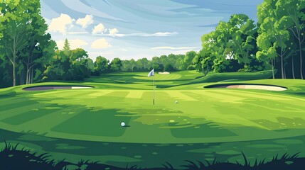 Naklejka premium green grass on huge golf fields in summer day
